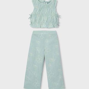 CONJUNTO PANTALON + TOP FRUNCIDO, VERDE LAGO. MAYORAL